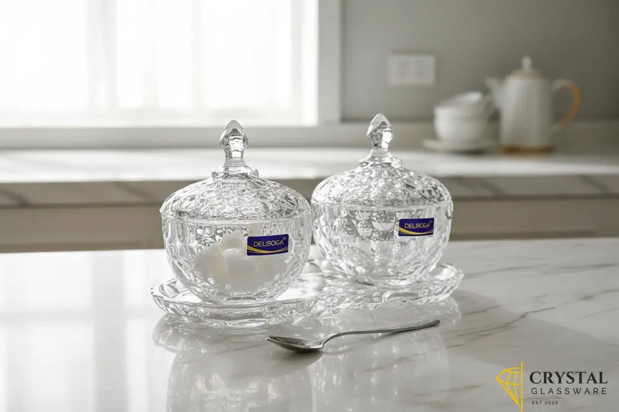Delisoga® Candy Dish Set of 3 Elegant Candy Jars with Glass Tray for Sweets & Treats